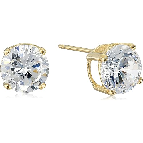Amazon Essentials Plated Sterling Silver Cubic Zirconia Stud Earrings (Round & Princess)