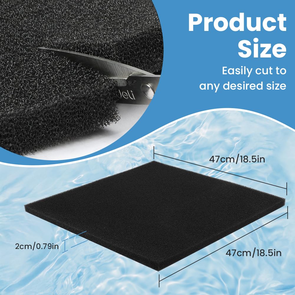 Spugna Filtrante, Nero Pori Medi 50 * 50 * 2cm-35PPI Schiuma Filtrante, Spugne Filtro per Acquari, Vasche di Raccolta E Sistemi Idroponici