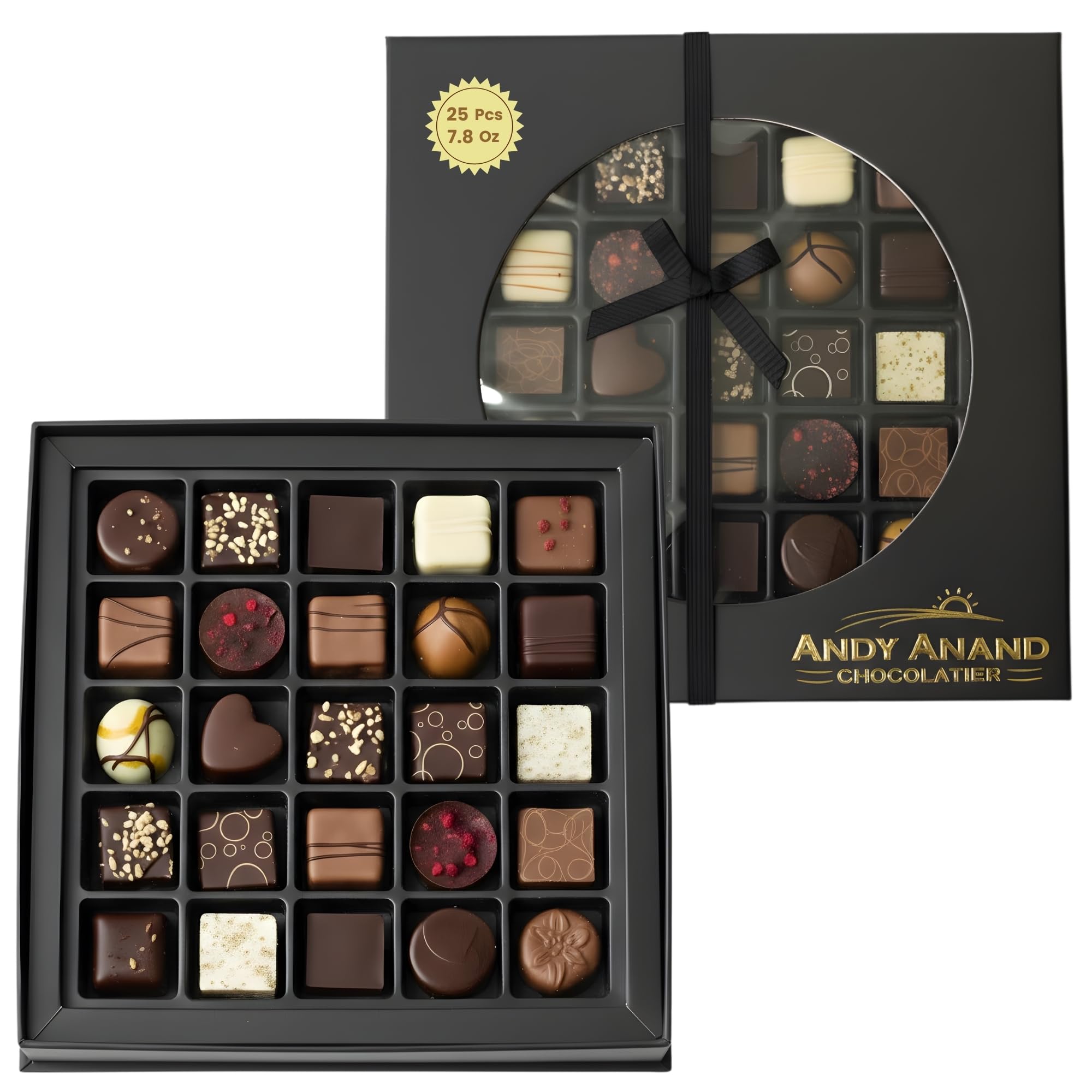 Andy Anand Chocolatier Belgian Chocolate Truffles Gift Box Handcrafted Gourmet Chocolate European Imported Chocolate Truffles Perfect as Chocolate Gifts For Women (25 Pcs,7.8 Oz)