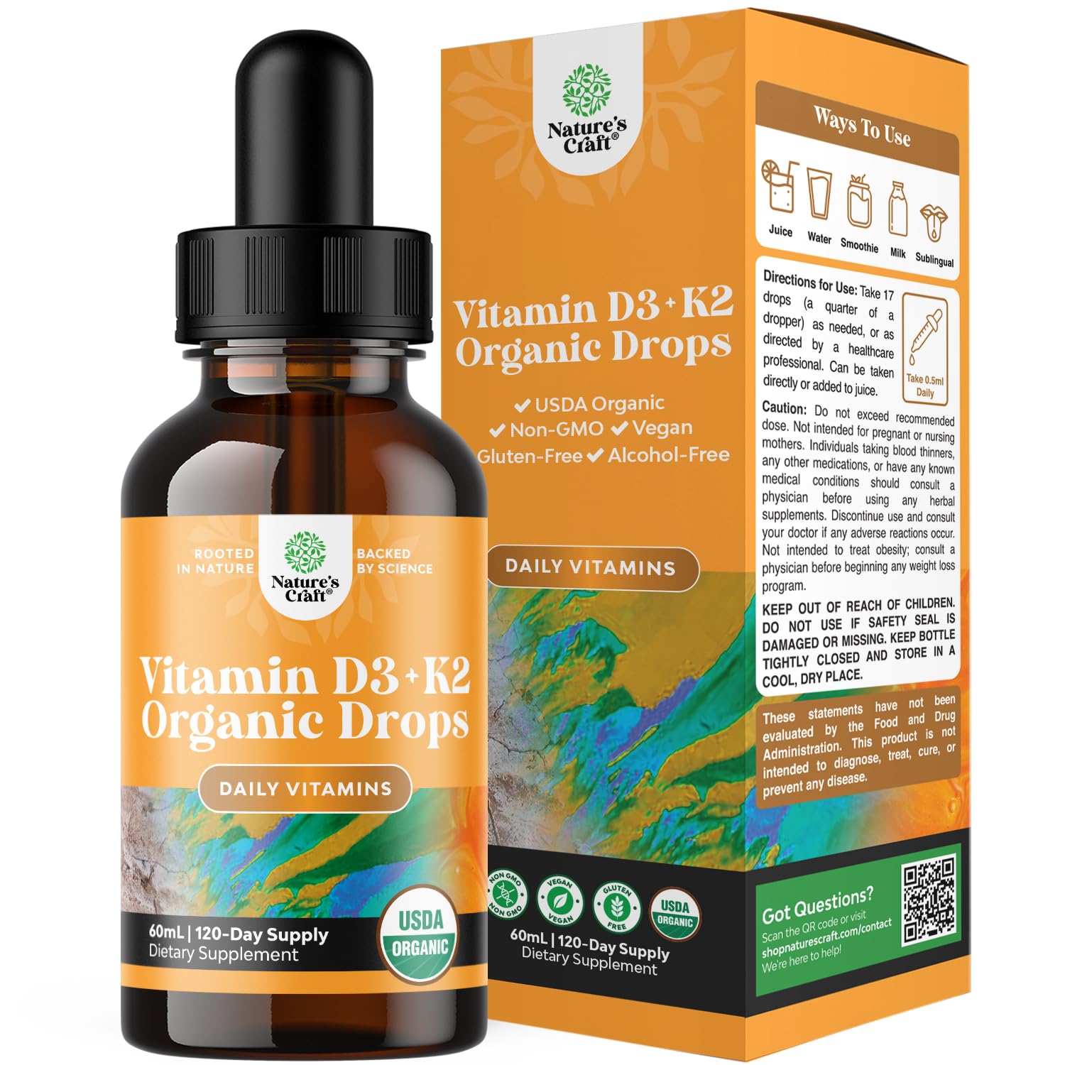 Vitamin D Drops with K-2 Vitamin - Liquid Vitamin D 5000 IU and MK7 K2 Vitamin Supplement for Immune Support and Joint Health - Liquid Vitamin D3 with K2 Vitamin MK7 and MCT Oil for Better Absorption