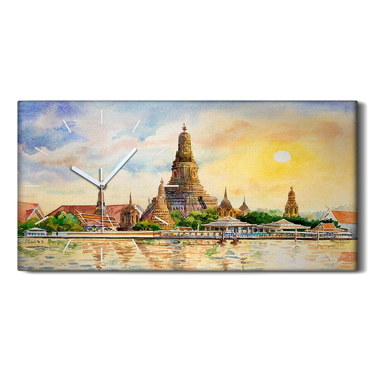 Horloge sur Toile Temple Thaïlande 60x30cm - Cadre Mural Silencieux pour Salon