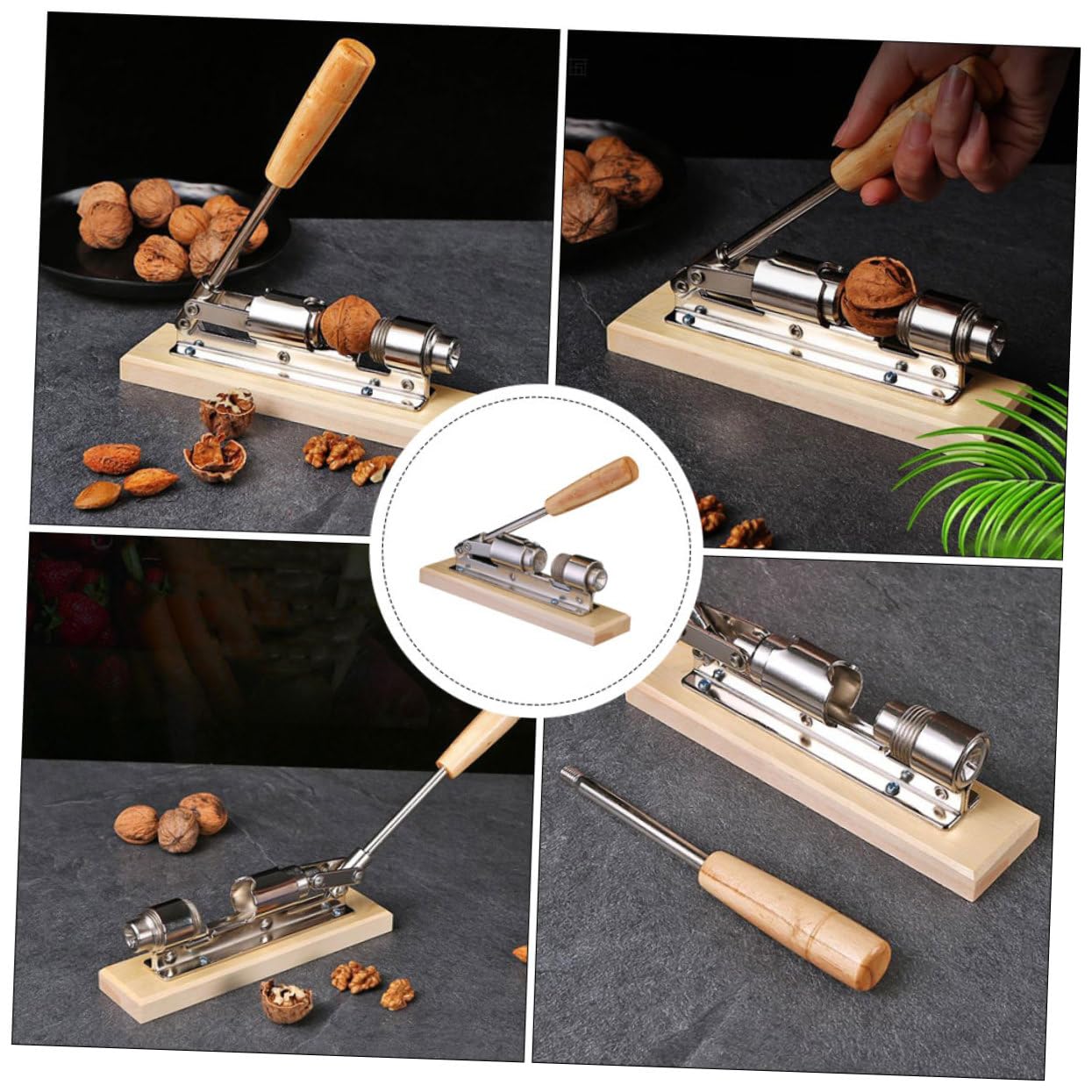 Casse-Noix Mécanique en Acier Inoxydable et Bois 1 Pièce