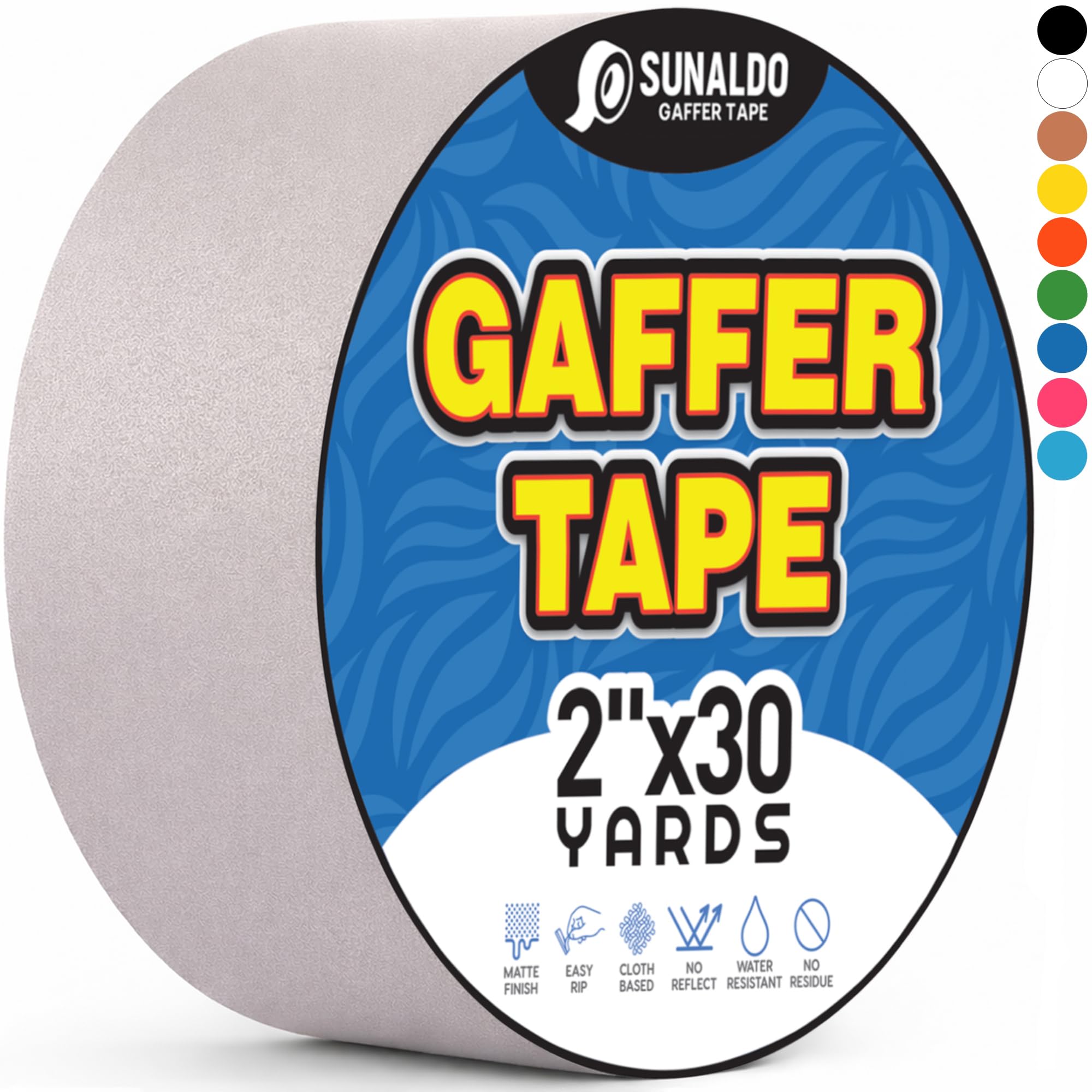 SUNALDO Gaffers Tape Heavy Duty, Easy to Rip, Residue-Free Professional Grade Floor Tape for Electrical Cords, Matte Finish Non Reflective, Weather