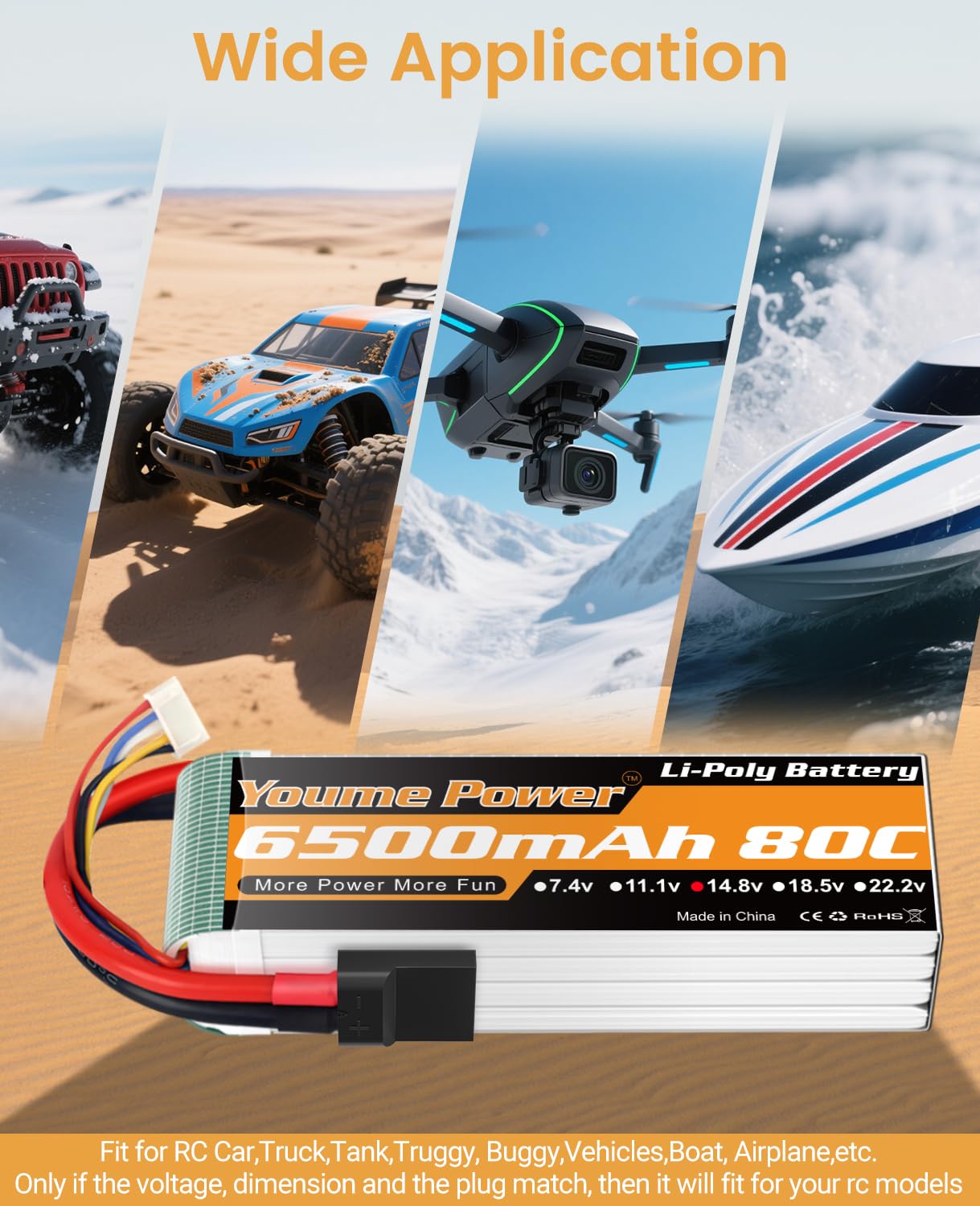 Batería Lipo 4S de 6500 mAh, 14,8 V, batería Lipo 80C, funda suave con conector Tr compatible con modelos de 1/7 1/8 Maxx X-Maxx RC coches, camiones, vehículos, Truggy Buggy, aviones, aviones, drones