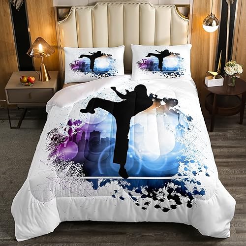 Miniatura 1 de Feelyou Juego de edredón de artes marciales para niños adolescentes siluetas de acuarela juego de edredón con 1 edredón con 2 fundas de almohada