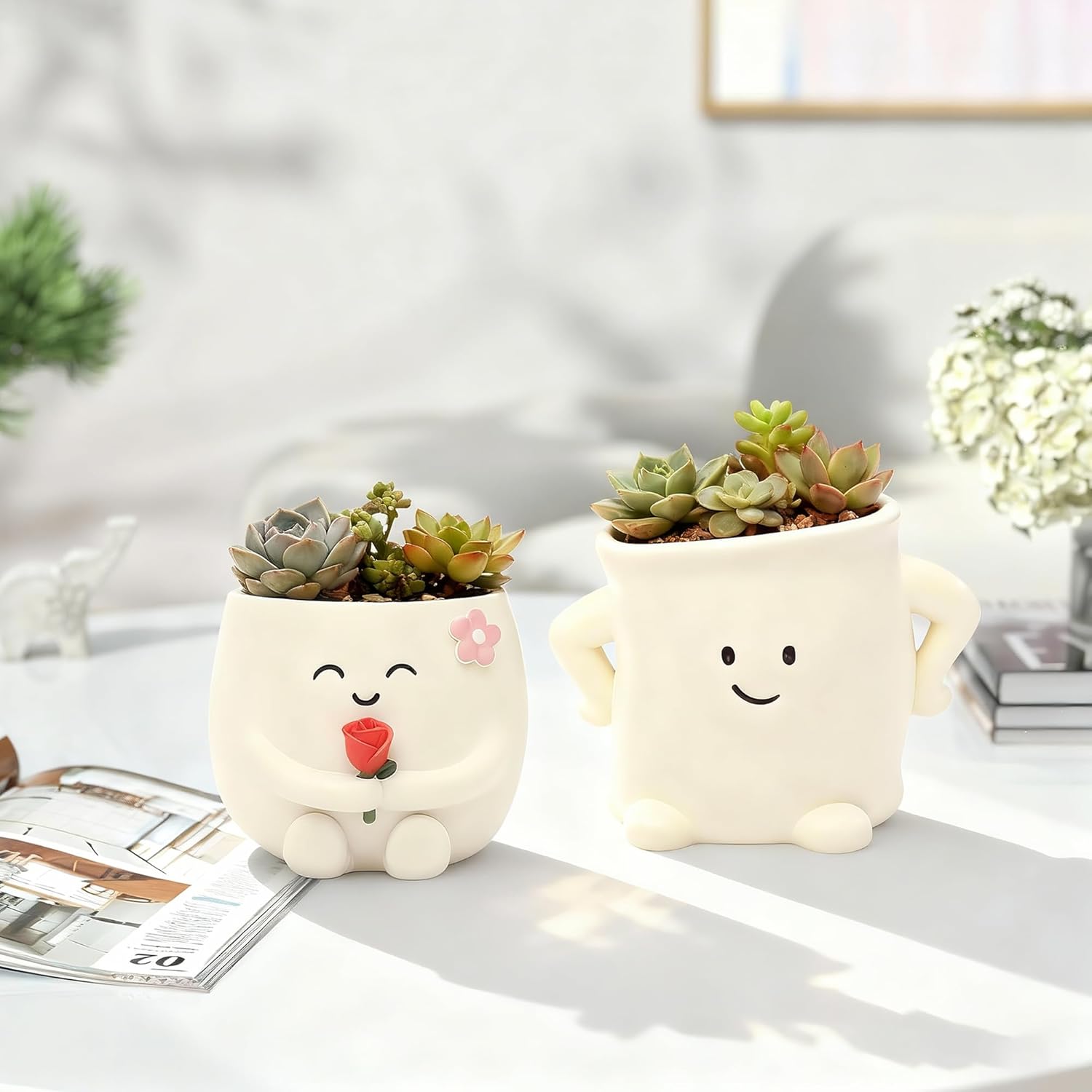 Smiley Face Planter Pot: Unique Happy Face Plant Pot for Succulents Plants Live with Drainage Hole - Succulent Pot, Funny Flower Pot - Suitable for Indoor and Outdoor Decoration