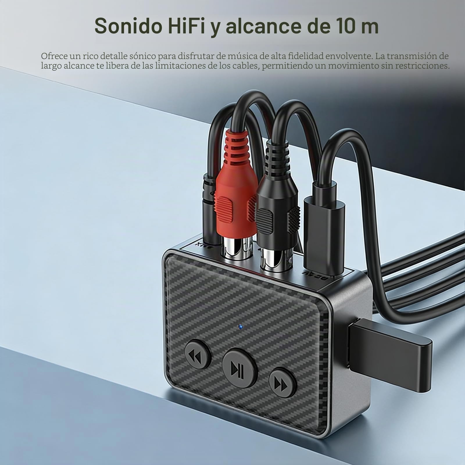 Bluetooth Audio Receiver Adaptador Bluetooth 5.4 con Salida AUX/RCA y Control de Volumen, Reproducción USB, para Coche & Hogar, Sonido HiFi, Incluye Cable Audio