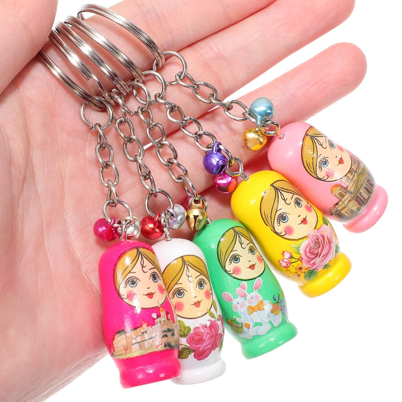 Portachiavi Matriosche Russe Creative Con Campanelli Anelli Chiave a Sospensione Per Chiavi Auto Casa E Decorazioni Borse Zaini Mini Bambole Nidificanti 1.34X0.67X0.67 Pollici