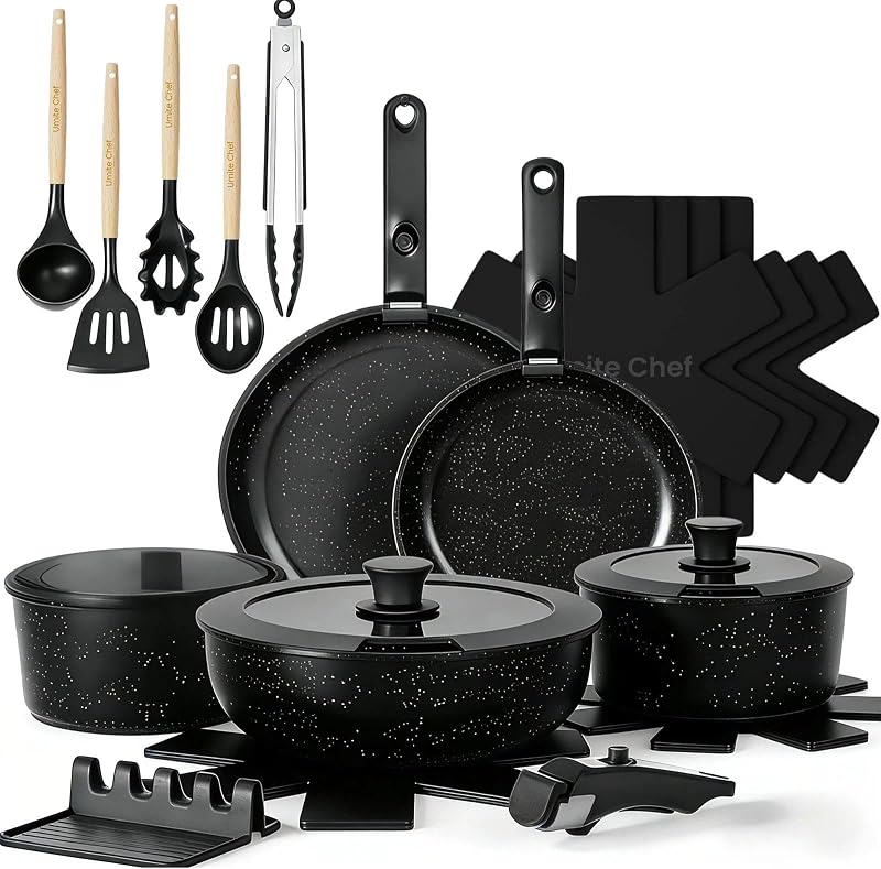 21Pcs Pots and Pans Set Non Stick, Nonstick Ceramic Cookware Sets Detachable Handle, Non Toxic Healthy Induction Cookware, Kitchen Cooking Set, with Frying Pans Set, Dishwasher/Oven Safe