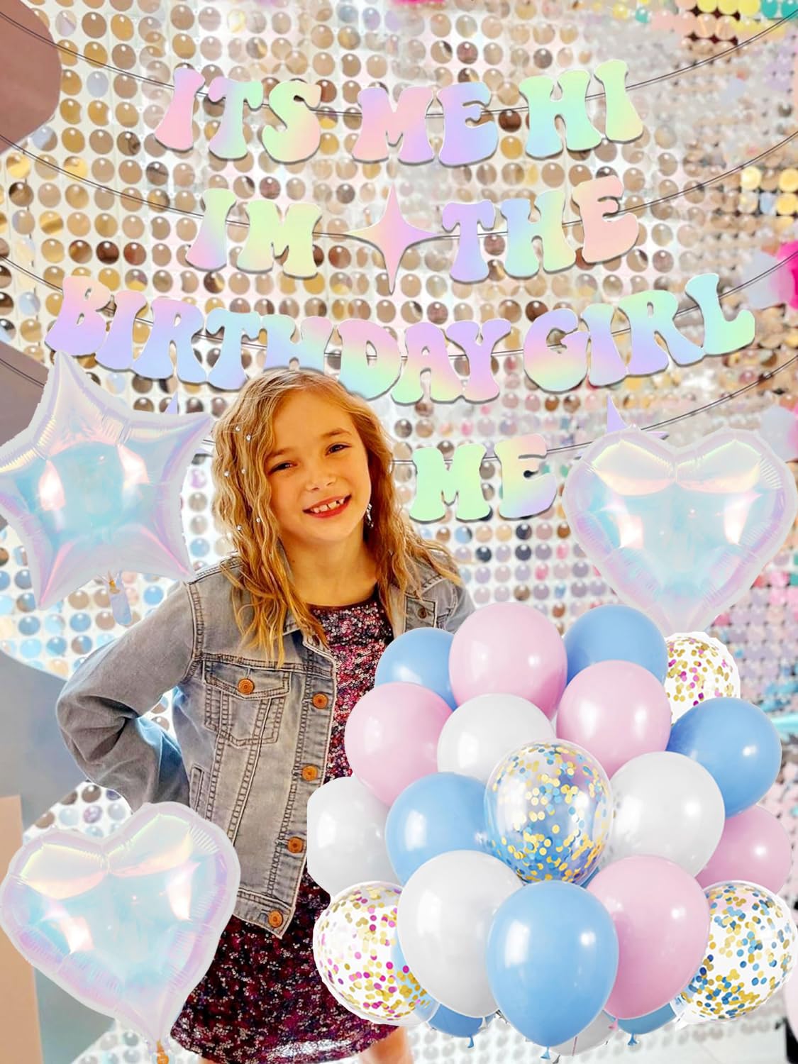 "It's Me, Hi, I'm The Birthday Girl" Party Decorations Kit - 140 Pc Set With Banner, Balloons, Plates, Cake Topper & More