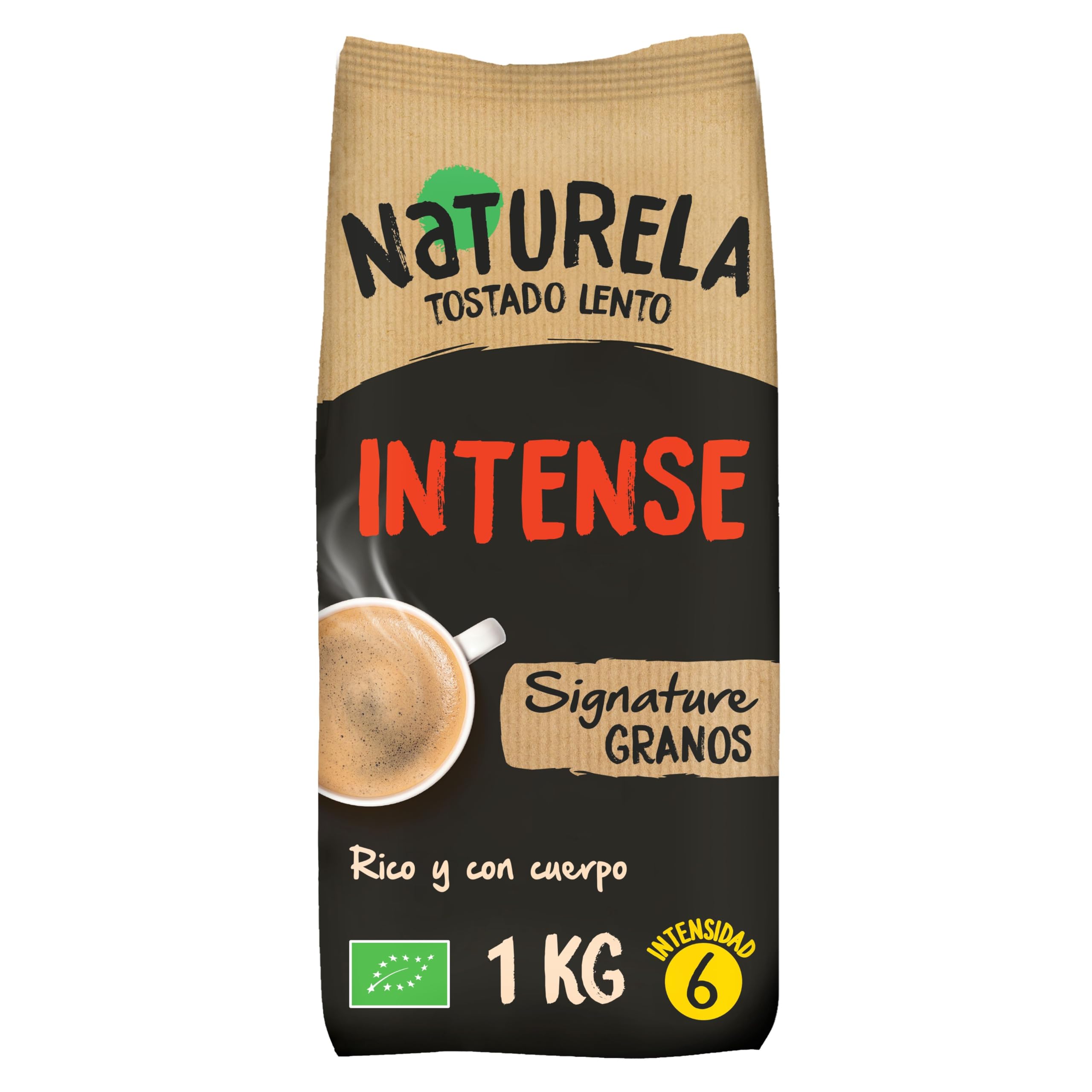 NATURELA Café Ecológico en Grano | Torrefacción Lenta 100% Arabica y Robusta | Mezcla premium exclusiva para espresso, prensa francesa o café de filtro - Bolsa de 1 kg