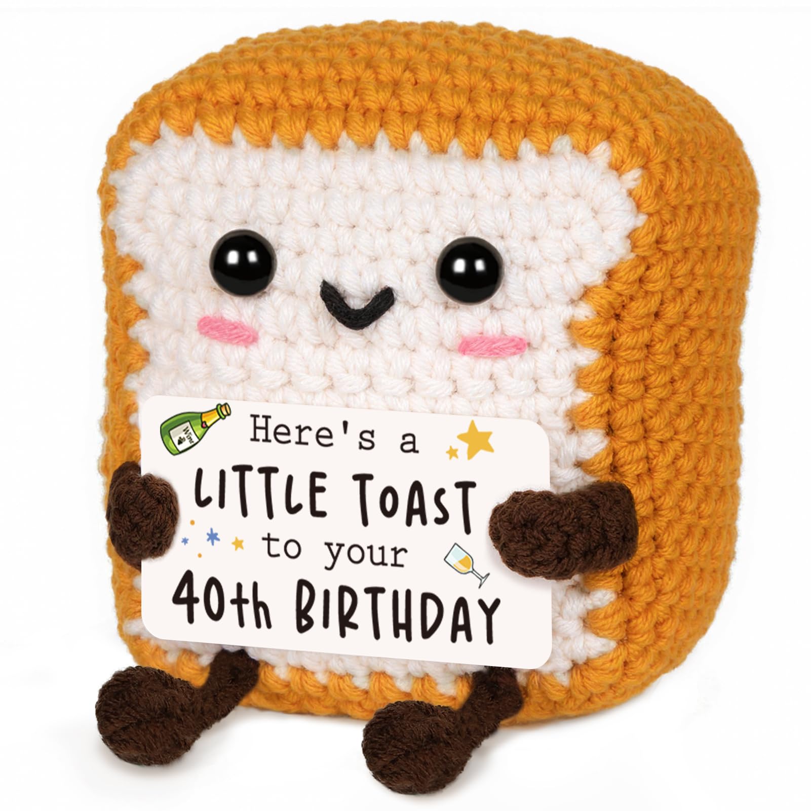 Glydein 40th Birthday Gifts Women Men, Positive Handmade Crochet Toast Gift for 40th Birthday Decorations, 40 Year Old Birthdays Gift Women, Forty Bday for Mom Dad Best Friend Sister Wife Husband