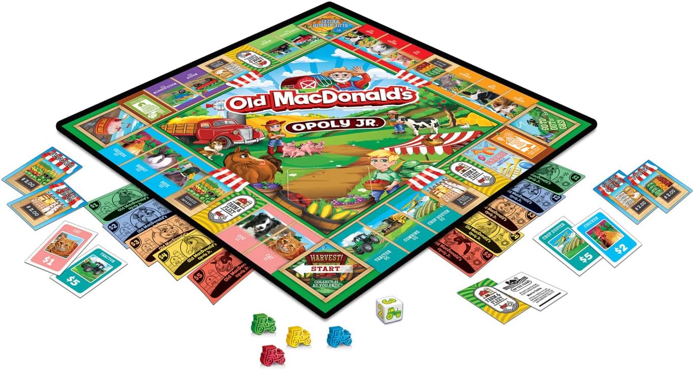 MasterPieces Kids & Family Board Games - Old MacDonald's Farm Opoly Jr. - Officially Licensed Board Games for Kids, & Family