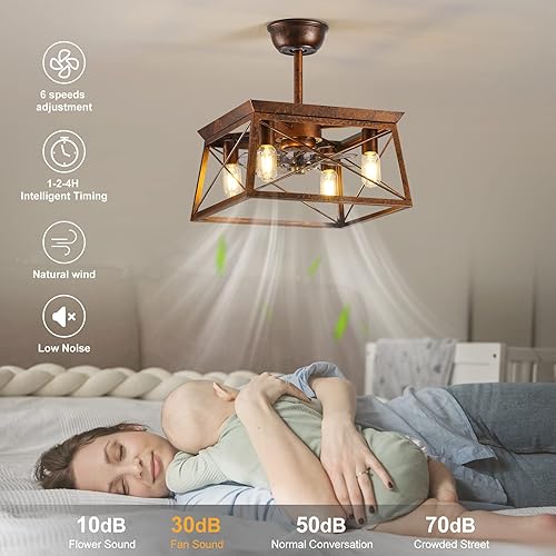 Miniatura 5 de Ventiladores de techo de granja con luces con control remoto, ventiladores de techo rústicos con luces, lámpara enjaulada, ventilador de techo con