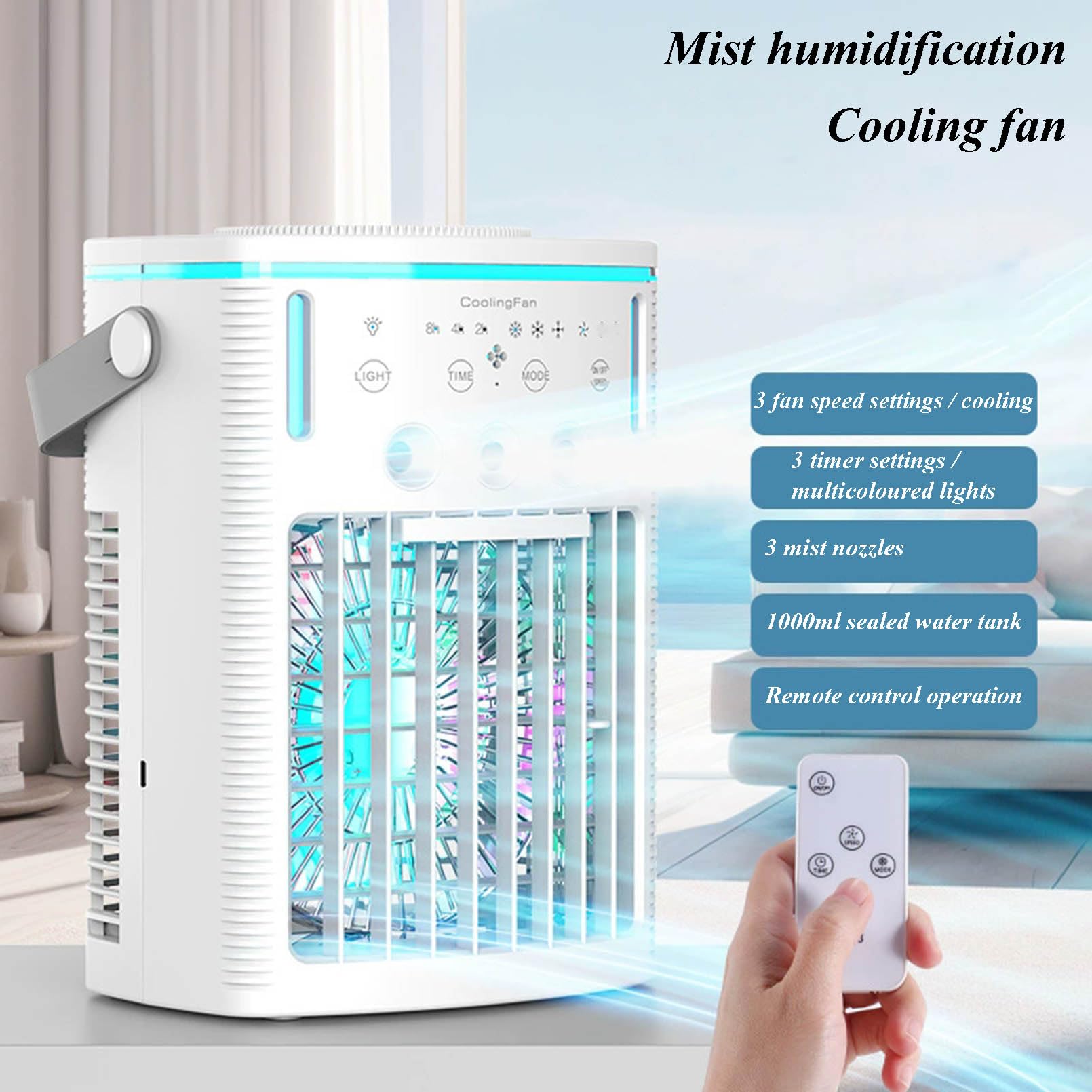 Przenośne klimatyzatory 3 w 1 przenośny klimatyzator osobisty mały klimatyzator ze zbiornikiem na wodę 900 ml timer 2/4H mały wentylator chłodzący z oscylującym 70° chłodnicą powietrza dla Roo