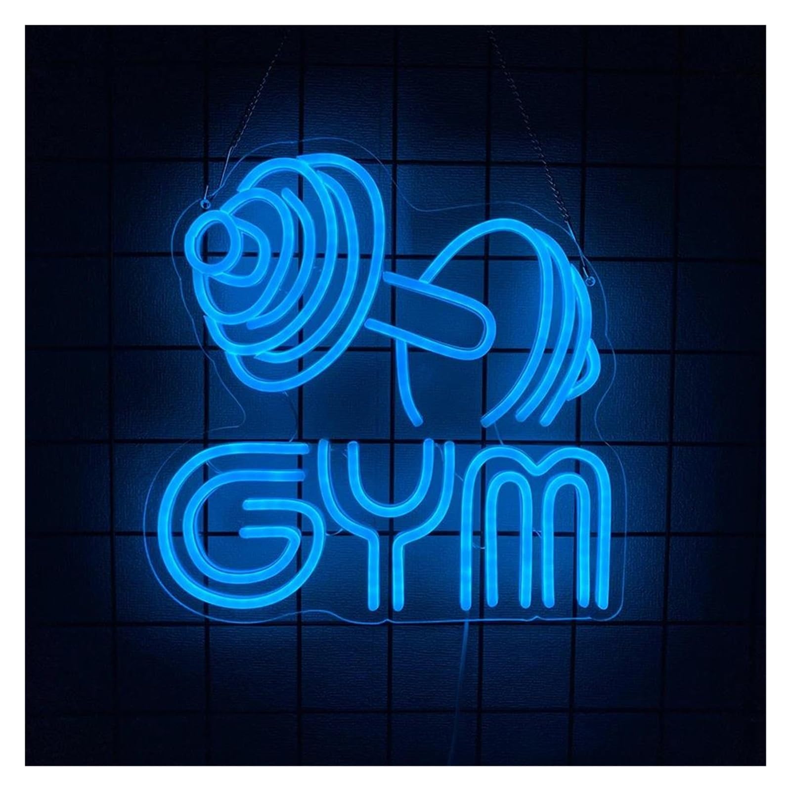 LEMST Sign Lamp Gym Neon Sign Blue Barbell Light for Bar Sports Fitness Room Club Wall Decor Dimmable USB Powered Lamp 34.5cmx34.5cm