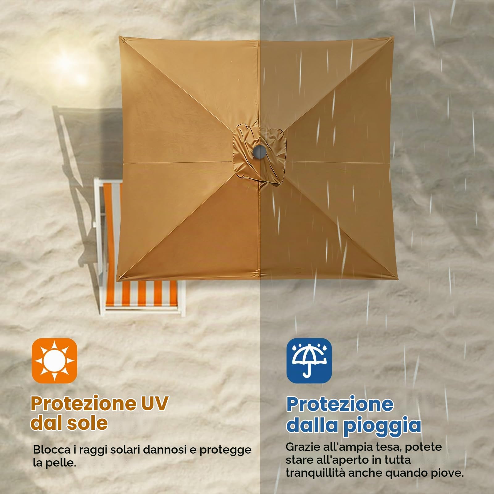 Telo di Ricambio per Ombrellone da Giardino 3x3m-Copertura Quadrata in Tessuto Poliestere per 6 Stecche-Baldacchino Parasole Resistente ai Raggi UV e Idrorepellente (Kaki, 3MX3M)