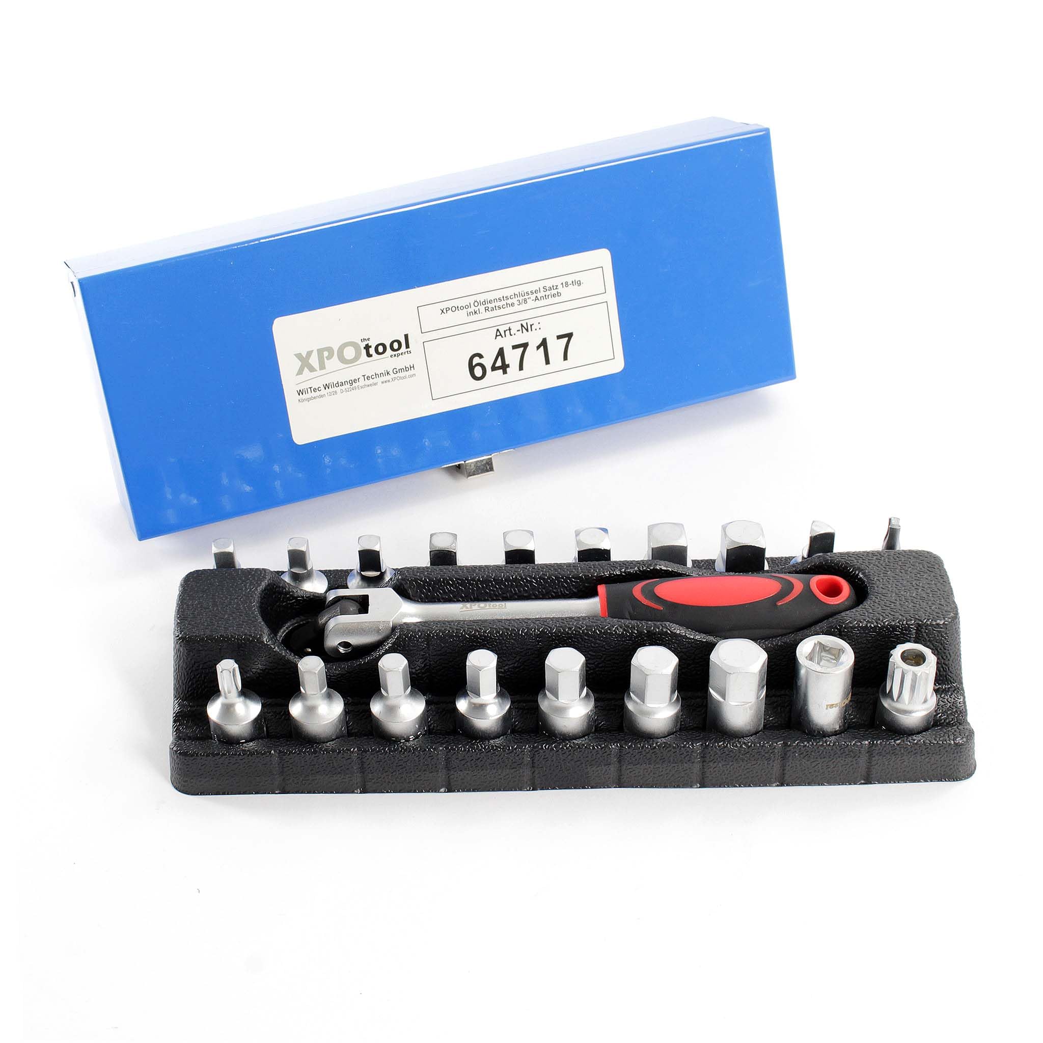 XPOtool Set Clés de vidange 18 pièces Cliquet 3/8" Vis Adaptateur Embout Entretien Huile Automobile