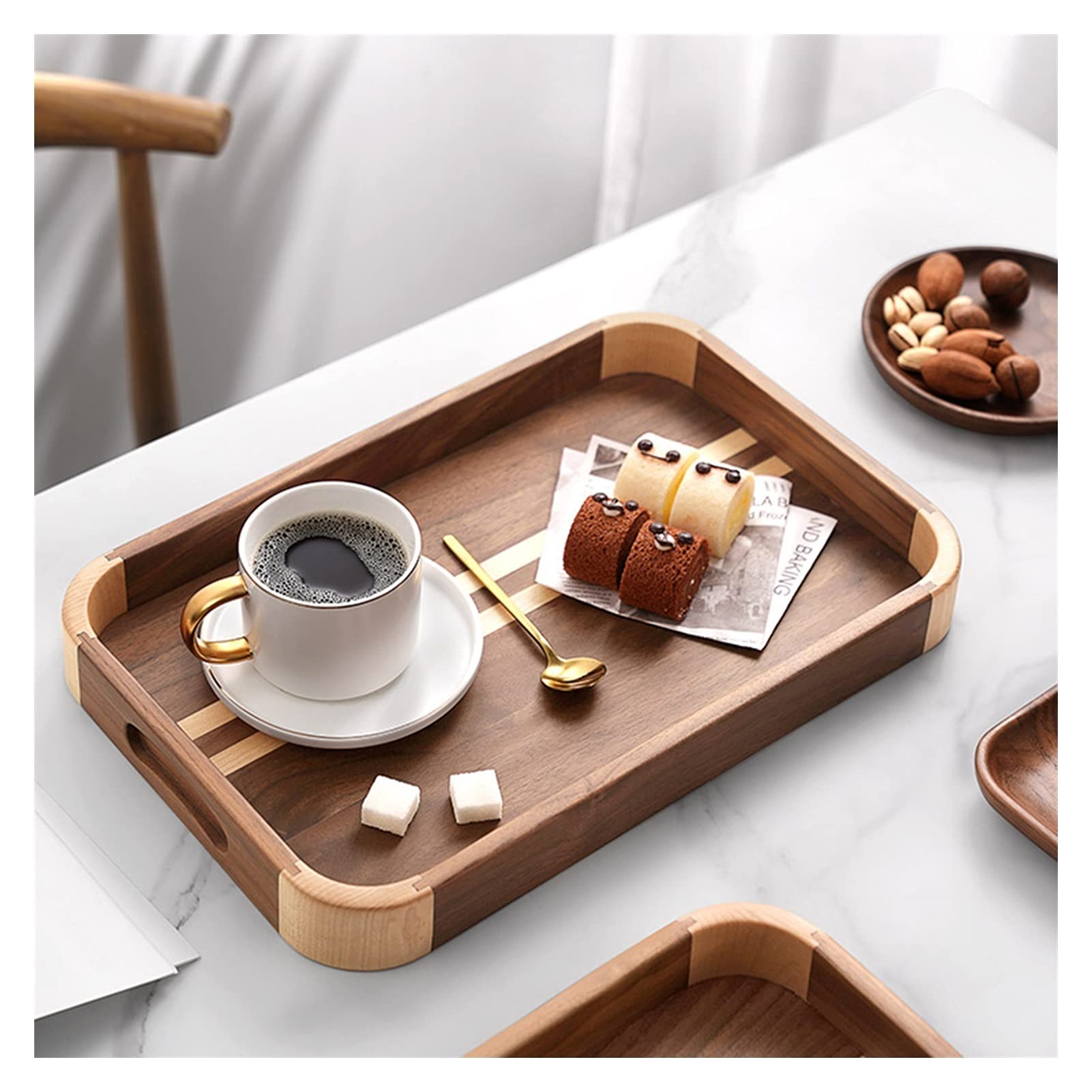 Vassoio Portaoggetti da Scrivania Vassoio for serving e piatto, impugnatura rettangolare in legno, vaschetta da serpente intarsiata e spuntata, vassoio for la colazione, elegante arredamento agrituris
