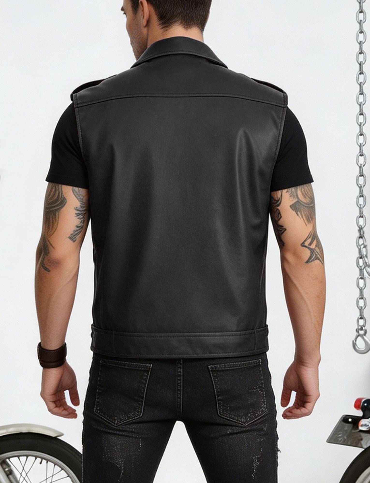 Gilet da motociclista da uomo, in pelle, senza maniche, XS-4XL