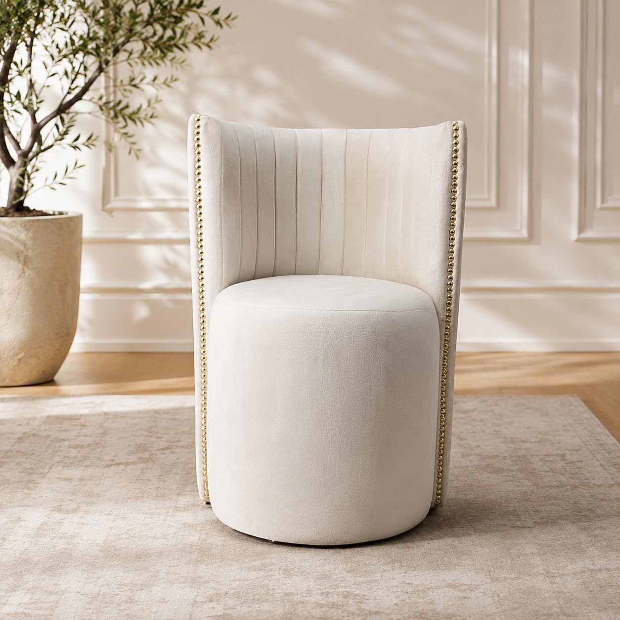 Wood Seating Mudda Puffy Stool Chair for Large, Dressing Table, Office, Living Room, Ottoman pouffes, and Home Decor.Chair and Ottoman Integrated into a Single-Cream-image-42