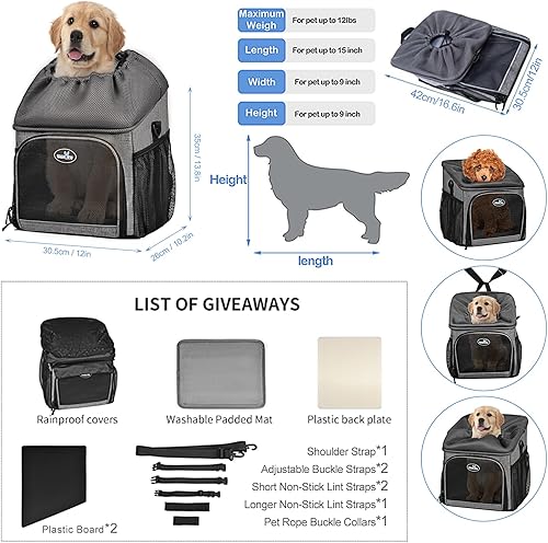 Miniatura 2 de Lixada Cesta de bicicleta para perros plegable y extraíble de 12 x 10.2 x 13.8 pulgadas con cubierta impermeable, mochila multifuncional para perros