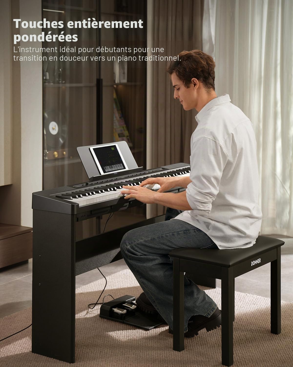 Donner DEP-16A Piano Numérique pour Débutants 88 Touches Taille Réelle, Piano Électrique Portable avec Unité à 3 Pédales