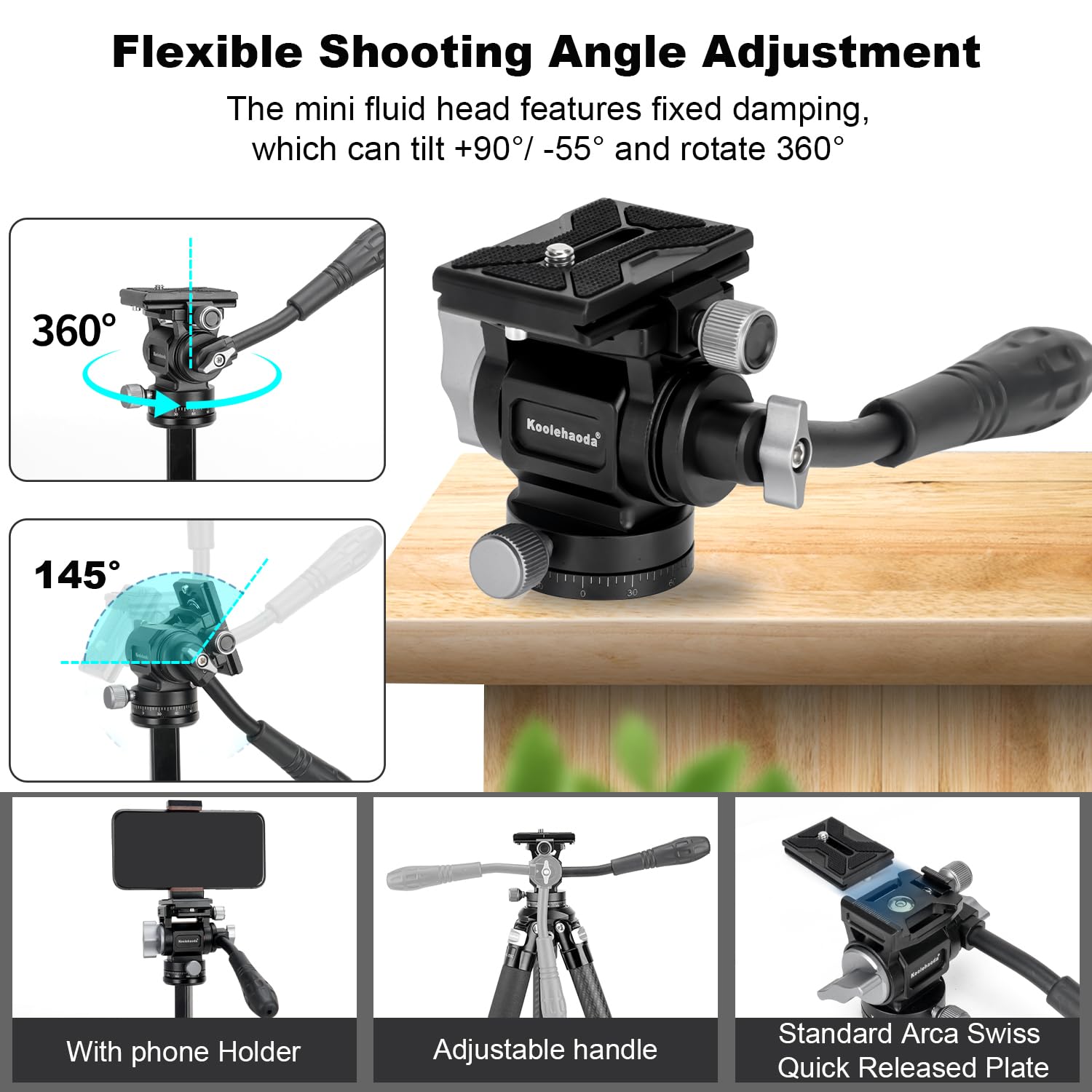 Koolehaoda Trípode de viaje de video, trípode de cámara de aluminio ligero de 63 pulgadas con cabezal fluido panorámico de 360°, configuración de pierna de liberación rápida para viajes, video
