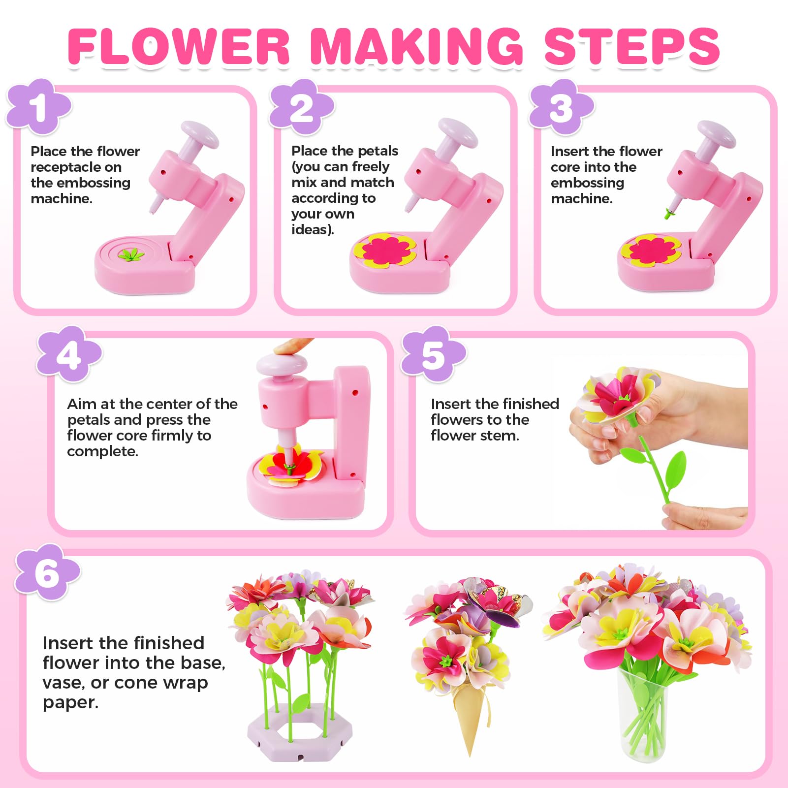 ASTGMI Kit Création Bouquet de Fleurs DIY, Cadeau Fille 3-10 Ans, Jouet Fleurs Enfant