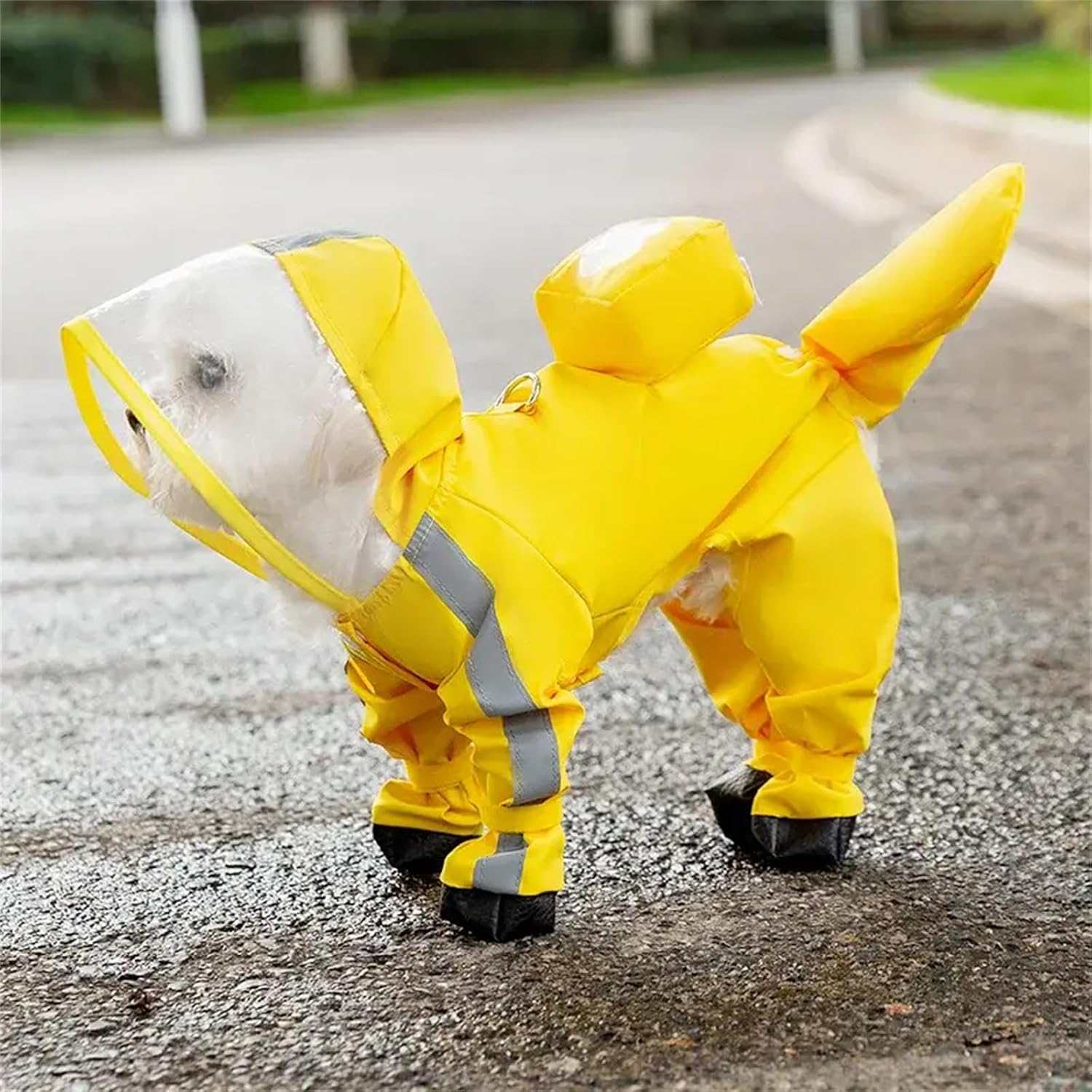 Dog Raincoat with Boots,Waterproof Dog Raincoats with Hood,Raincoat with Reflective Strap, Lightweight Rain Jacket with Leash Hole (Yellow Flower (Detachable Tail), XXL (14-17lb))