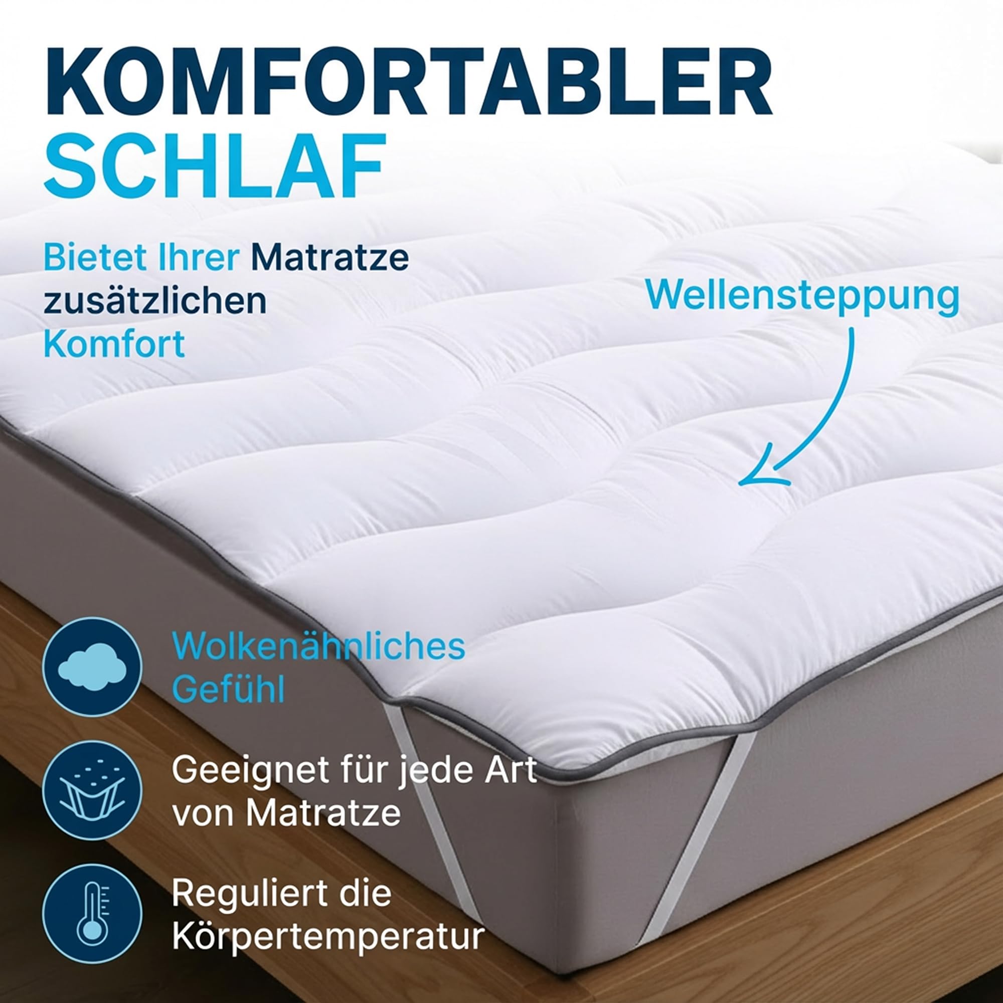 CATAVANA Topper 140x200cm Cloud – Atmungsaktiver Matratzen Topper 140x200 - Matratzenauflage Hypoallergen & Anti-Milben, Weich & Komfortabel für erholsamen Schlaf - Matrazentopper