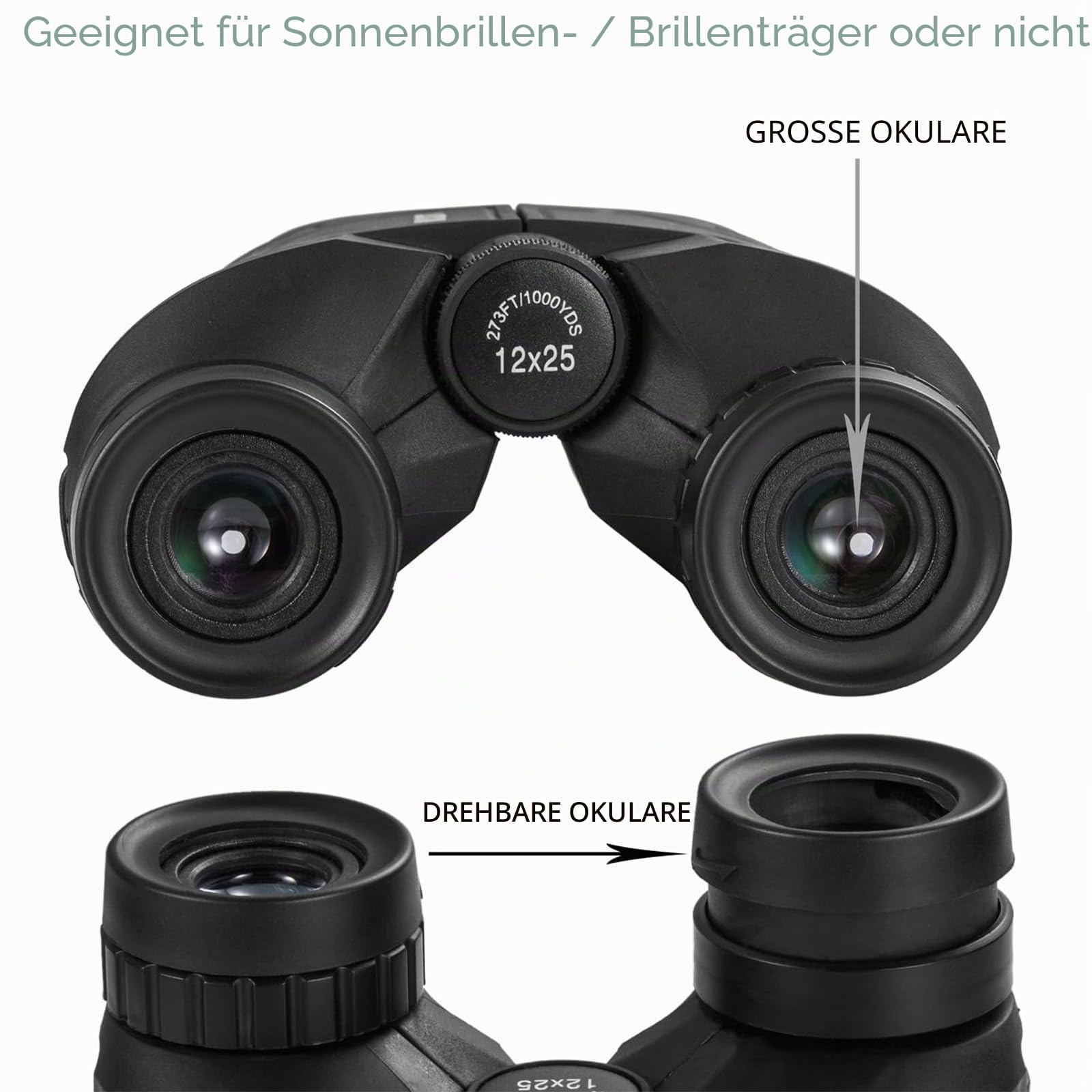 occer Kompakte Fernglas 12x25 für Erwachsene Kinder Jugendlicher - Faltbares Ferngla mit Schwach Nachtsicht - Großes Okular Einfacher Fokus Ferngläser für Vogelbeobachtung Konzerte Wandern Reisen Jagd