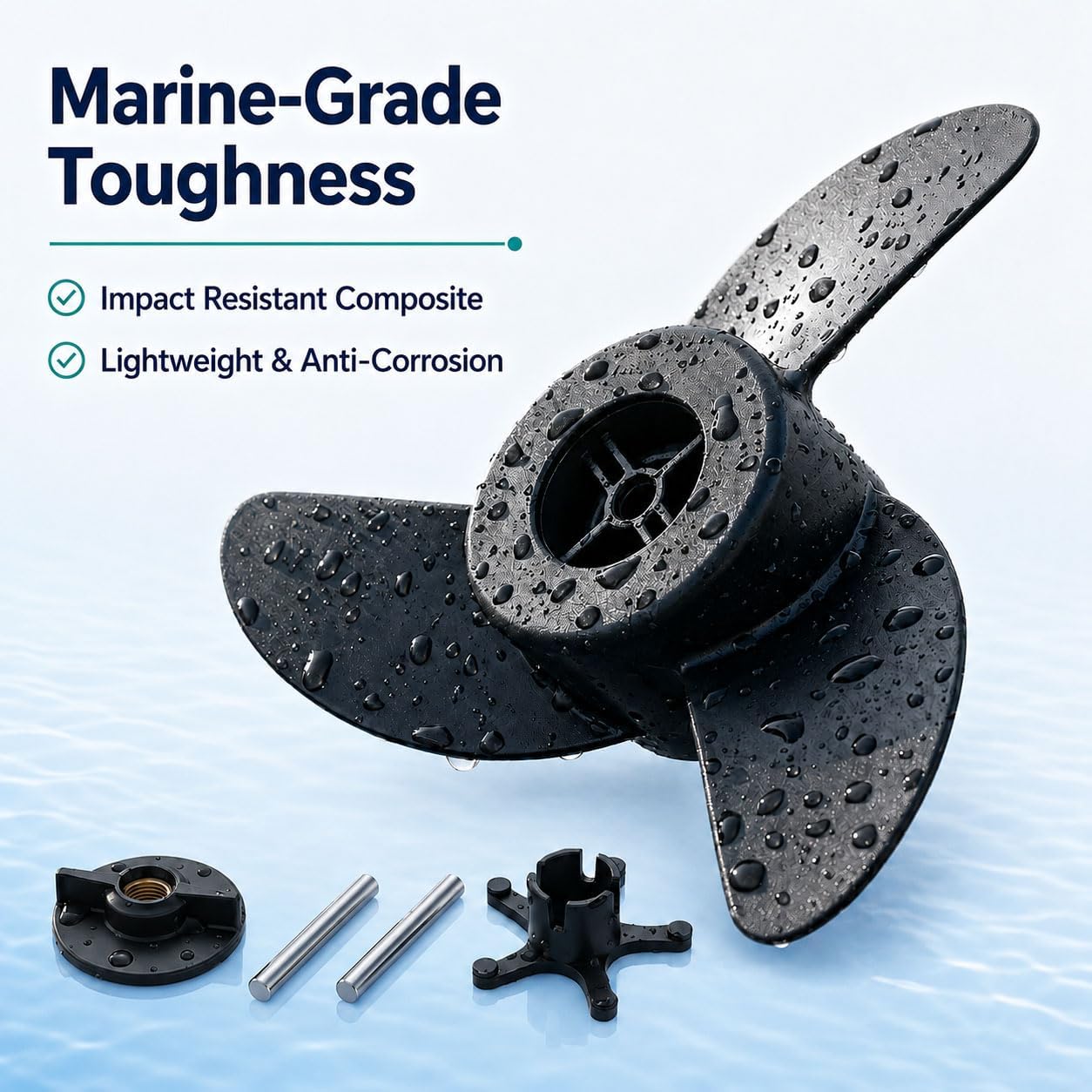 MGA089B 3-Blade Trolling Motor Propeller Compatible with MotorGuide 3.5" Hub Motors, Machete III Prop Replacement for R3 55lb, W55, Xi5 36v, 75 Wireless, Includes Wrench & 2 Drive Pins
