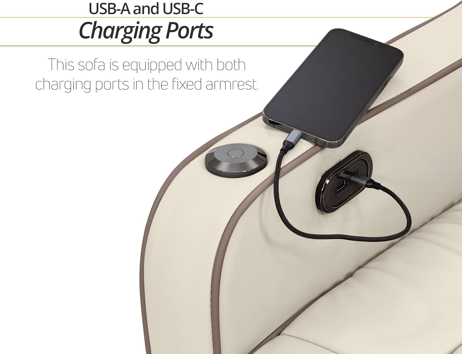 De Leon Console DX RV Sofa Bed, 78" Wide, Ultimate Leather, Bisque and Light Antelope