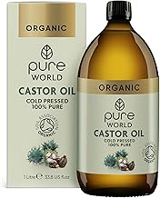 Pure World Natural Organic Castor Oil 1000ml Premium Quality Cold & Fresh Press Glass Bottle Hexane Free for Hair, Skin - Ideal for Moisturizing, Conditioning, and Eyelashes & Eyebrows- Food Grade