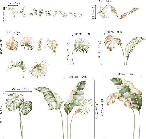 Miniatura 4 de decalmile Calcomanías de pared de hojas tropicales bohemias, hojas de palmera, plantas verdes, calcomanías de pared para sala de estar, dormitorio,