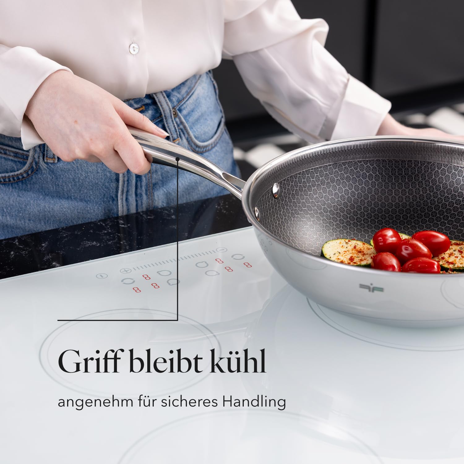 Florina - Wok in acciaio inox ARISTO PLUS | Diametro 28 cm | Rivestimento antiaderente a nido d'ape | Adatto al forno | Manico ergonomico | Finitura a specchio | Adatto a tutti i piani cottura