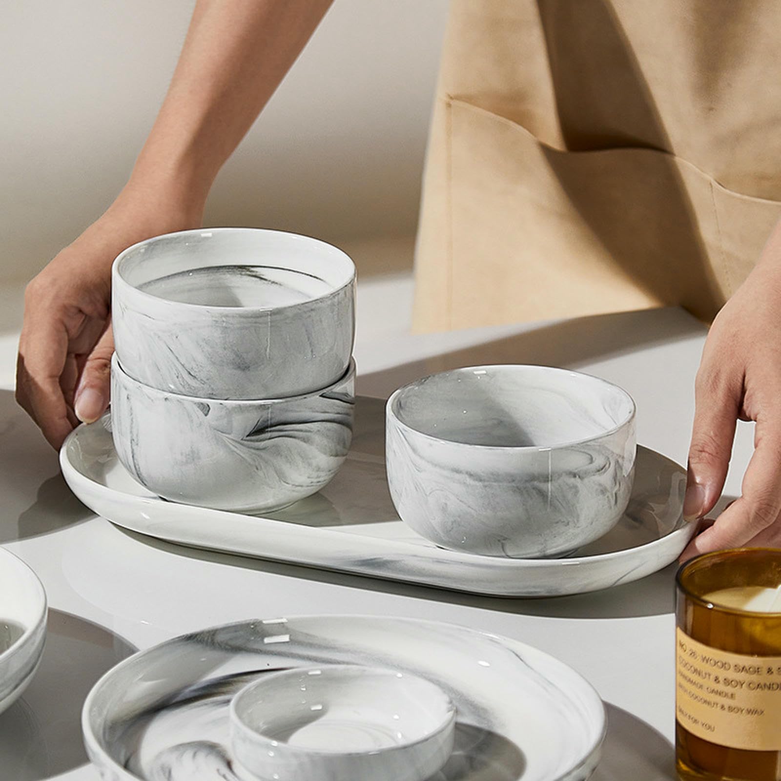 Ceramiczne odporne na wysokie temperatury naczynia podszkliwne domowe prosta spersonalizowana zastawa stołowa - 12-częściowy zestaw dla 6 osób