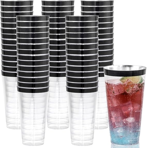 LIYH 100pcs Black Plastic Cups, Black Disposable Cups, 16oz