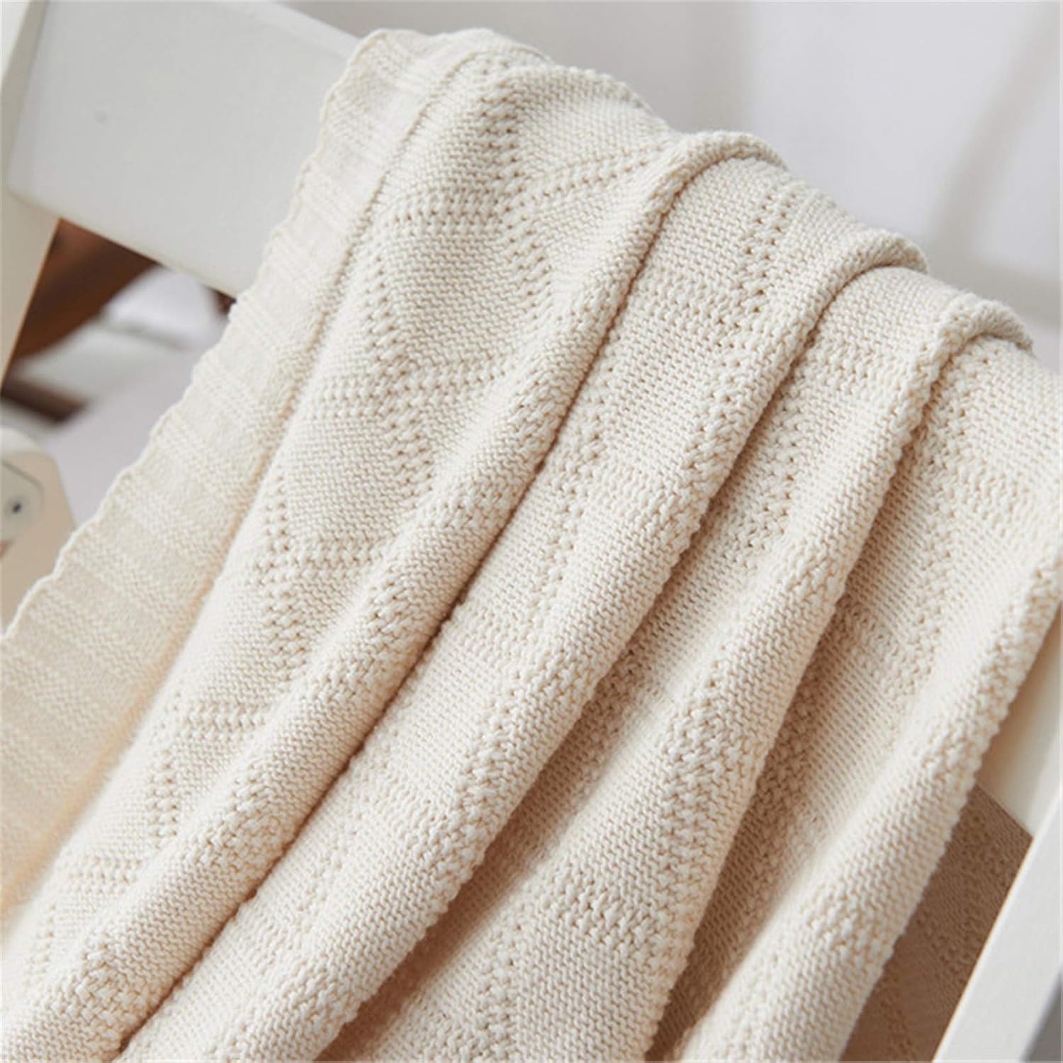 Nordic Summer Cotton Hemp Blanket Knitted Wool Office Air-conditioning Wool Blanket White, White, 180 * 200cm