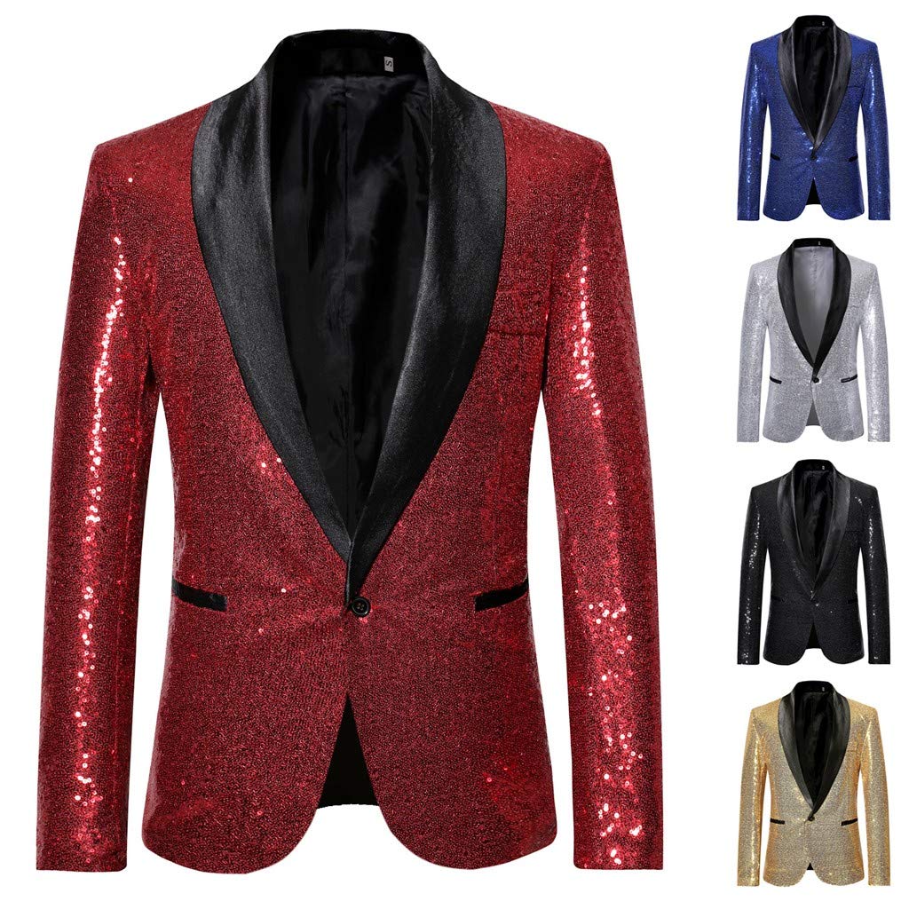 Giacca da uomo con paillette, stile moderno, vestibilità normale, da uomo, per feste, balli di fine anno, matrimonio, per feste, balli di fine anno, abbigliamento host