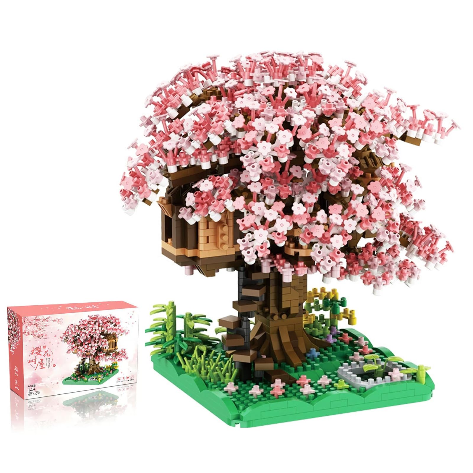 Cherry Blossom Tree House Building Blocks Set  2128Pcs Sakura Tree House Kit, Mini Bonsai Tree Building Blocks Model for Display, Elegant Sakura Tree House Collection, Gift for Kids, Teens & Adults