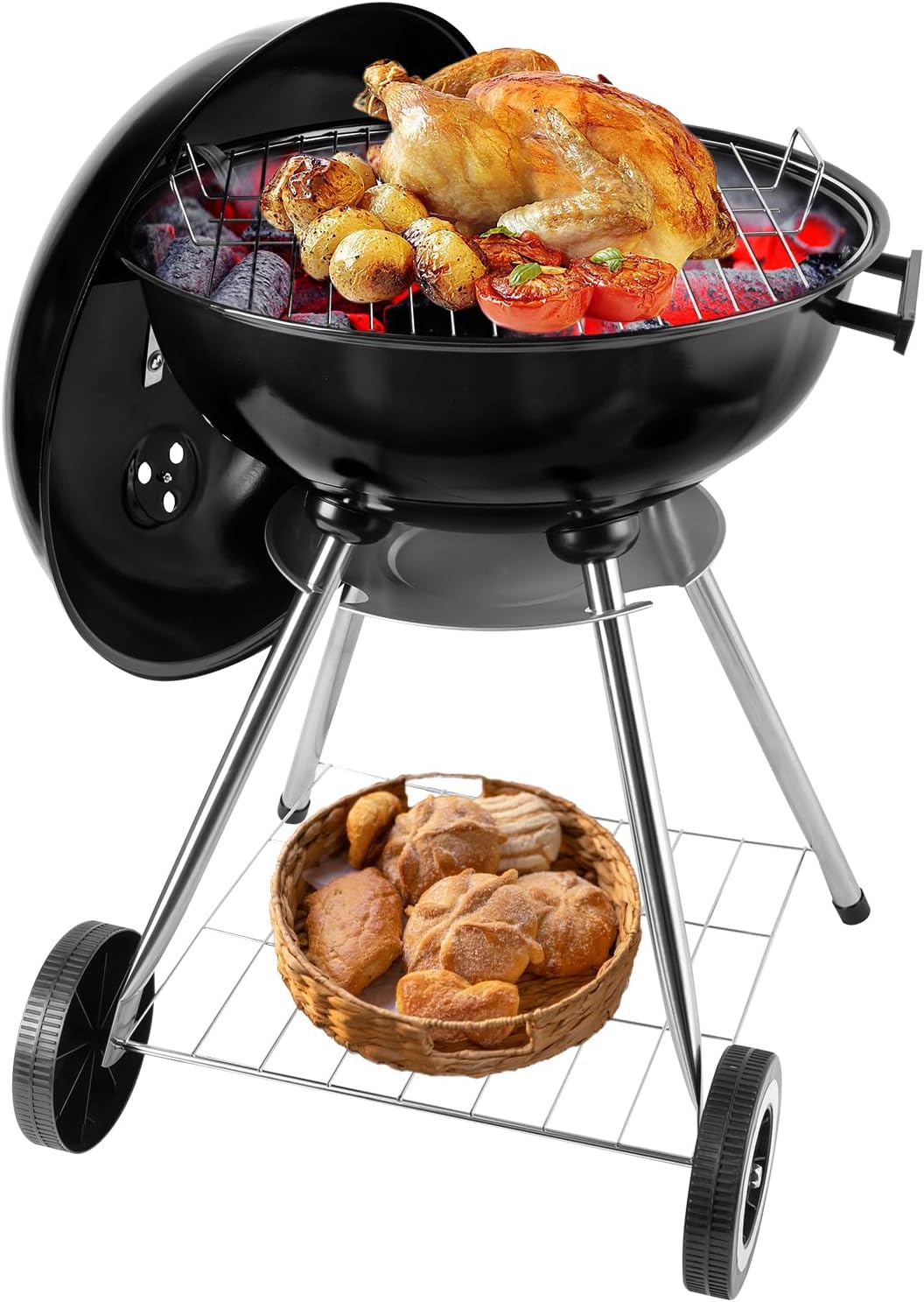 Charcoal Grill: Kettle Charcoal grill with handle, suitable for backyard, outdoor, (18 inches)