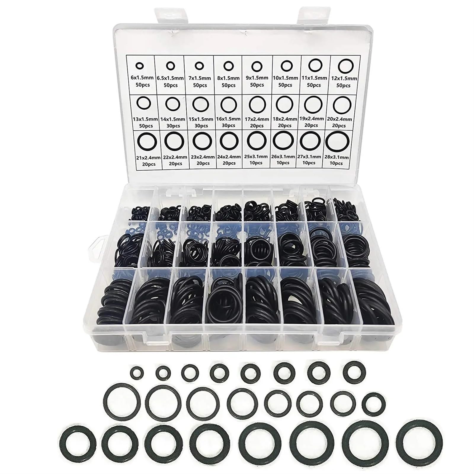 Kits surtidos de juntas tóricas de goma de 740 piezas, 24 tamaños, arandelas de sellado hechas de caucho de nitrilo NBR for reparación de automóviles, plomería