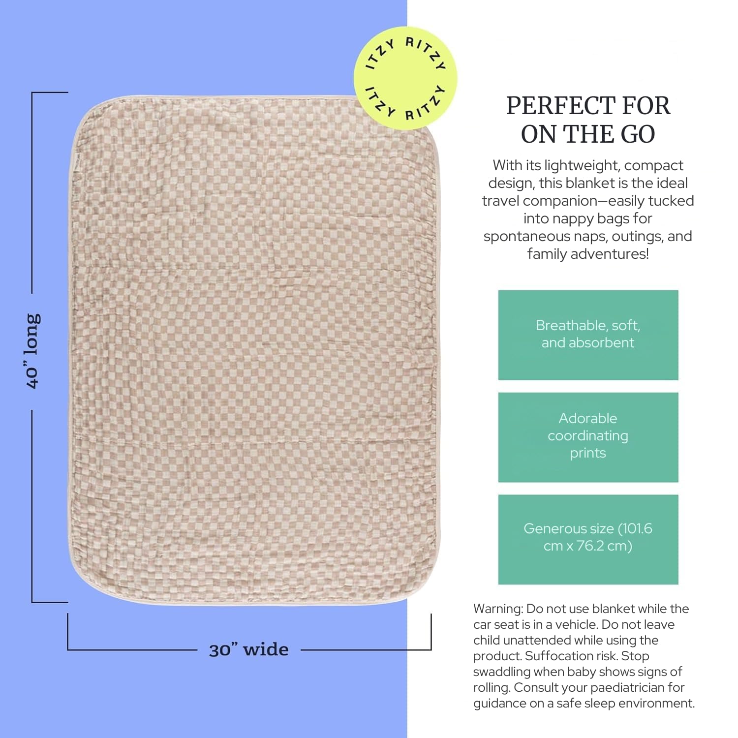 Itzy Ritzy Baby Blanket, Lightweight Cotton Muslin Blanket, Large 30x40 Muslin Cloths for Baby Multi-Use as Nursing Cover - Image 3