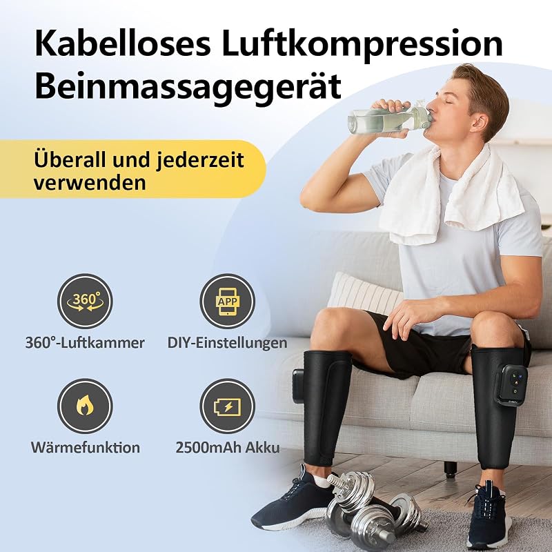 Comfytemp Vezeték Nélküli Lábmasszírozó - 2 db Légkompressziós Vádli Masszázs Fűtéssel, 60x33 cm, Alkalmazással Vezérelhető, 3 Órás Üzemidő
