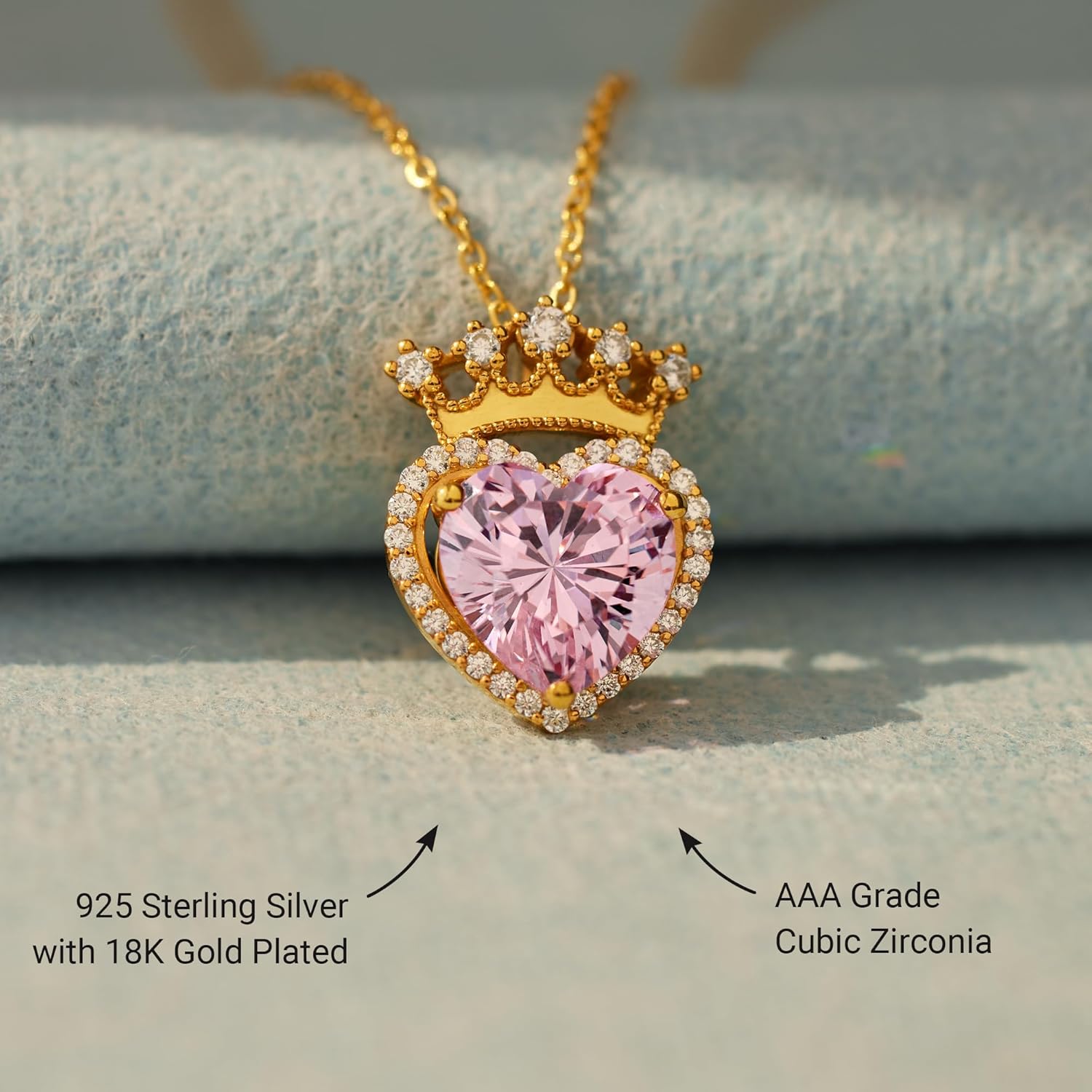 STORYJEWELLERY Birthstone Necklace for Women, 925 Sterling Silver Heart Necklaces for Women, 18K Gold Plated Crown & Heart Pendant, Birthstone Jewelry, Gifts for Her - Image 3