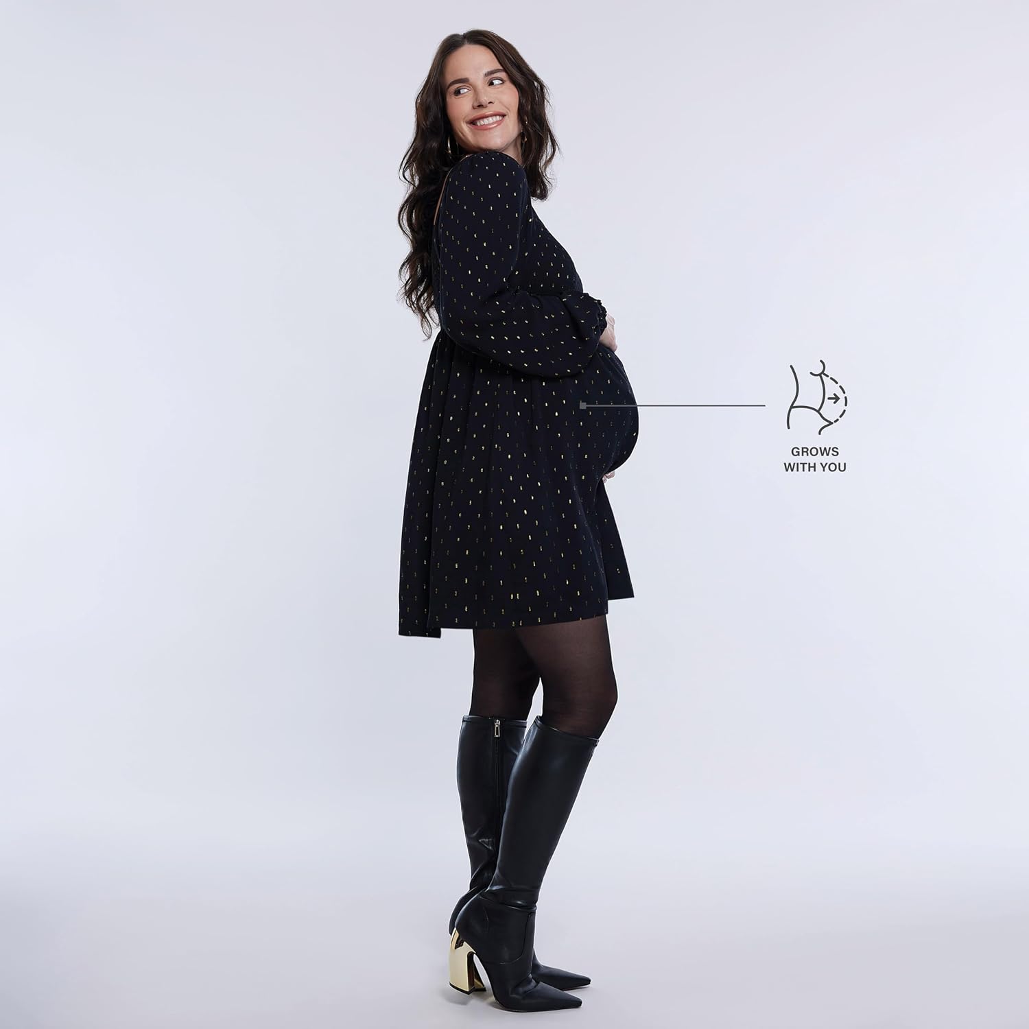 Motherhood Maternity Women's Long Sleeve Smocked Babydoll Mini Dress