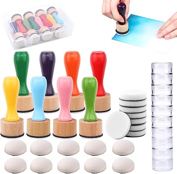 28Pcs/Set Mini Ink Blending Tool,with Foams Replacement Refill Foam Storage Box Tool for Foams Scrapbooking Painting Drawing Art Supplies Handle Ink Tools Embossing Stencils 8 Colors Handle