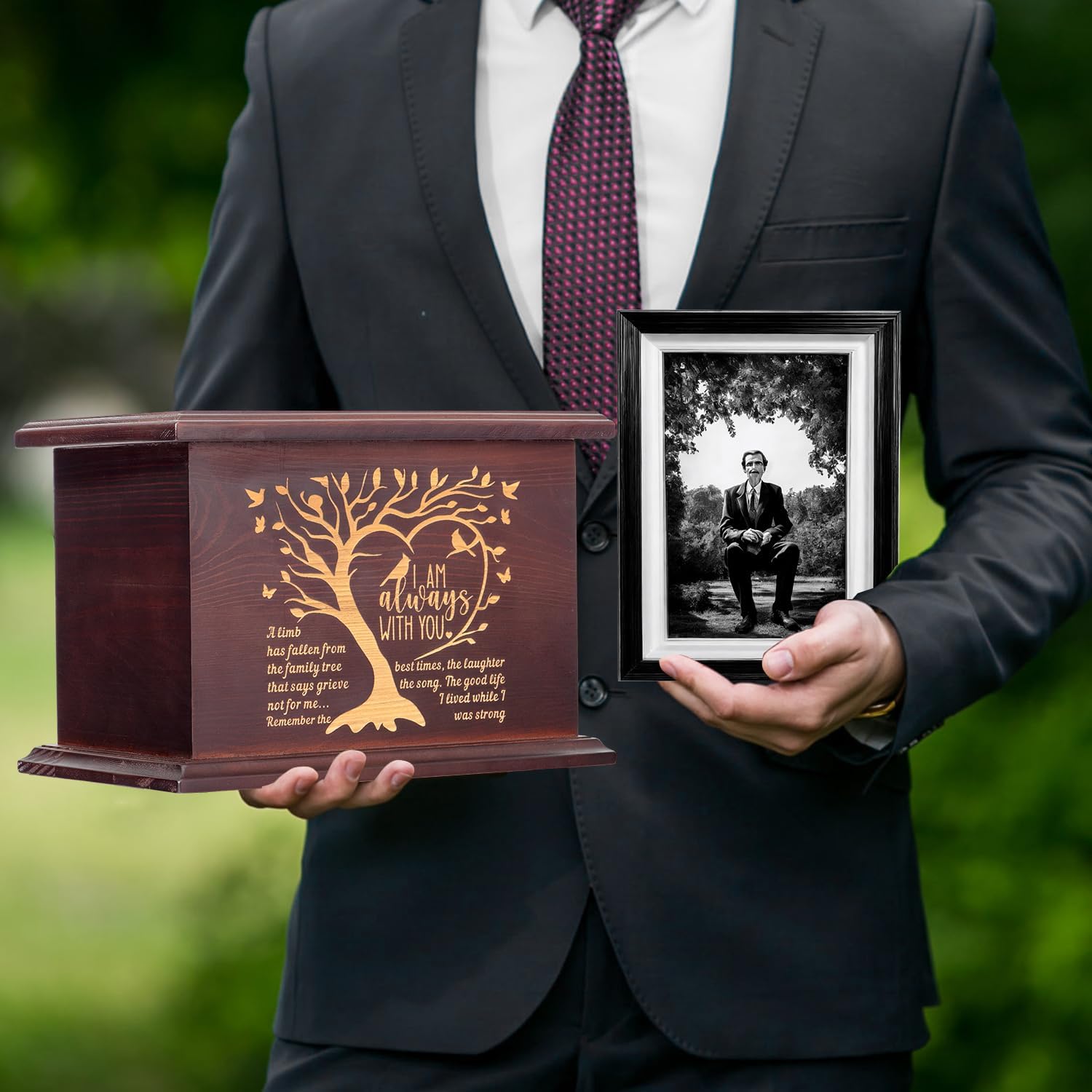 Cremation Urns for Human Ashes Adult Female Male Wooden Urns for Men Women Funeral Memorial Decorative Wood Urns for Ashes Large Burial Urn Box (L-Tree)